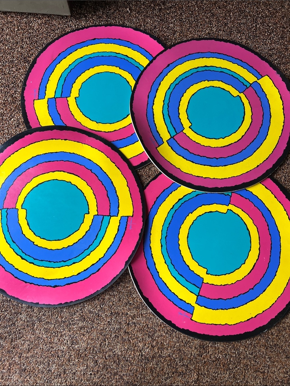 Retro 70's Joan Green Circle Vinyl Placemats 4 in Set